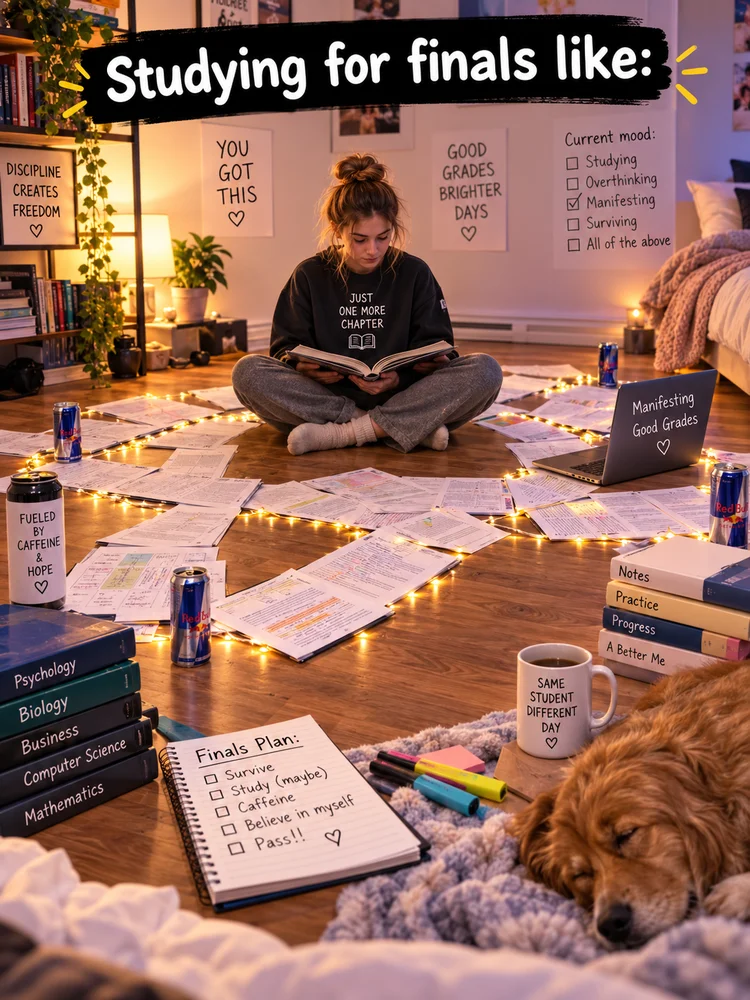 Studying for finals: overthinking, surviving, and hoping.